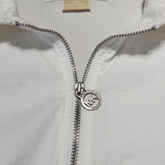 💜Michael Kors White Zippered Front Long Sleeve Top Size 10 - Picture 6 of 10